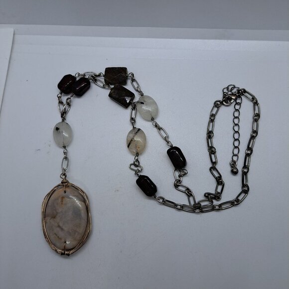 20" Gemstone necklace quartz labradorite plus 3" extender chain - Picture 3 of 4
